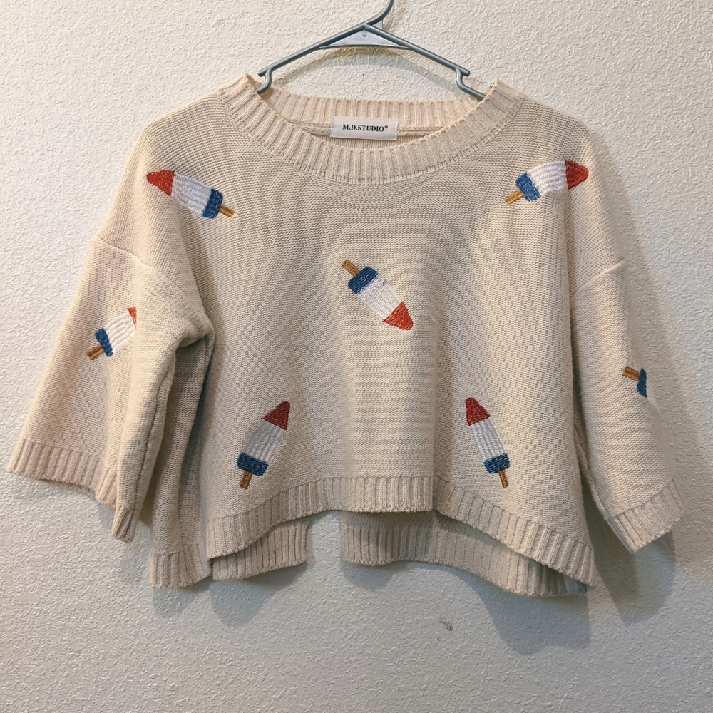 Bomb Pop Cropped 3/4 Sleeve Sweater